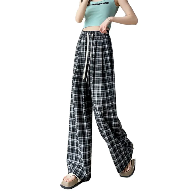 Ordifen Casual Pants Women's Black Plaid-5