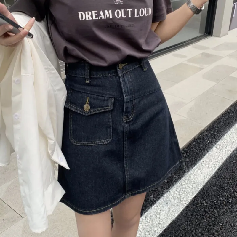 Ordifen Denim Short Skirts Women's Blue Gray-6