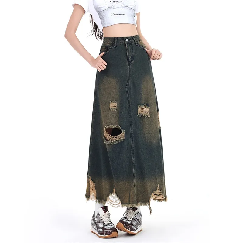 Ordifen Denim Short Skirts Women's Vintage Blue-5