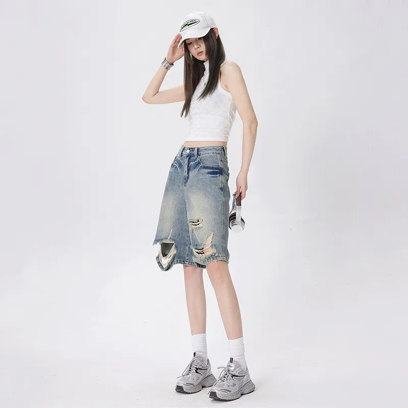 Ordifen Denim Shorts Women's Nostalgic Blue-2