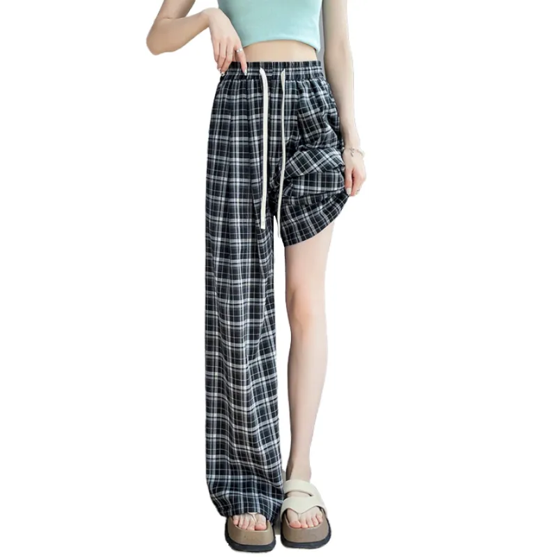 Ordifen Casual Pants Women's Black Plaid-1