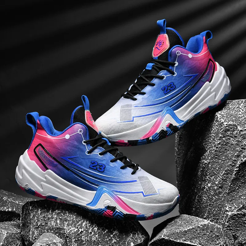 MUSHILANDI Cushioning And Breathable High Top Basketball Shoes Unisex White Blue-2
