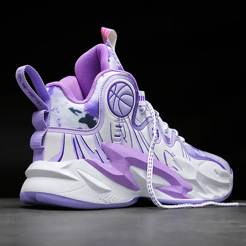 MUSHILANDI Cushioning Height Increase With Rebound Mid Top Basketball Shoes Unisex White Purple-2
