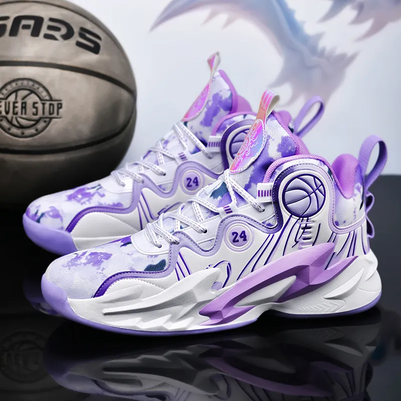 MUSHILANDI Cushioning Height Increase With Rebound Mid Top Basketball Shoes Unisex White Purple-3