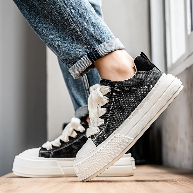 MUSHILANDI Breathable Height Increase Low Top Canvas Shoes Men's-5