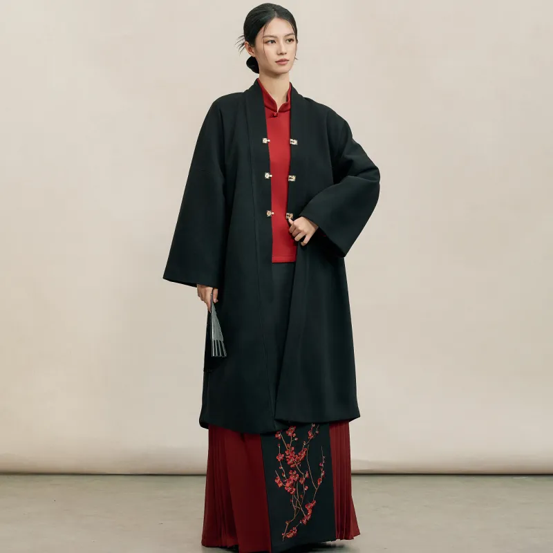 XINGHEHANGE New Chinese Style Fall Winter Outerwear Coat Hanfu Women's Black-3