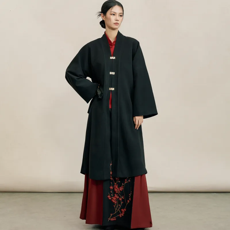 XINGHEHANGE New Chinese Style Fall Winter Outerwear Coat Hanfu Women's Black-4