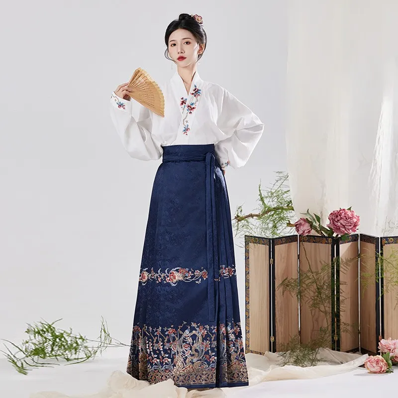 XINGHEHANGE Mamianqun Original Ming Dynasty Adult Hanfu Chinese Style Everyday Casual Long Skirt Women's-3