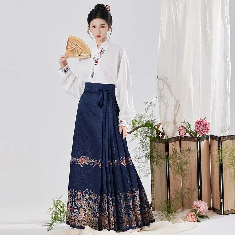 XINGHEHANGE Mamianqun Original Ming Dynasty Adult Hanfu Chinese Style Everyday Casual Long Skirt Women's-4
