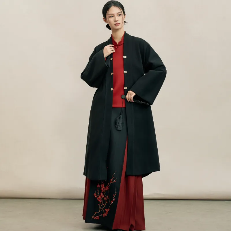 XINGHEHANGE New Chinese Style Fall Winter Outerwear Coat Hanfu Women's Black-2