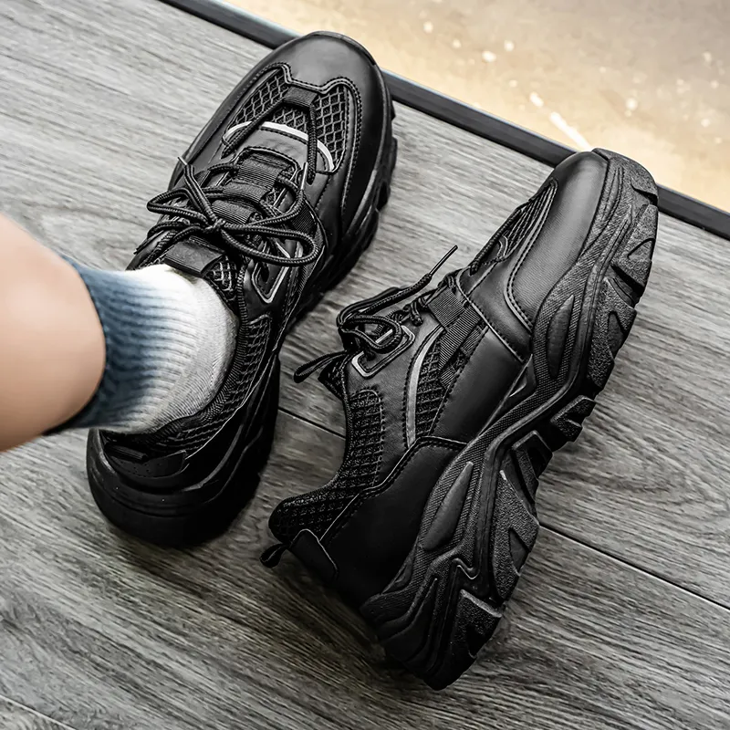 ZULISHI Chunky Sneakers Men Low Top Black/White-6
