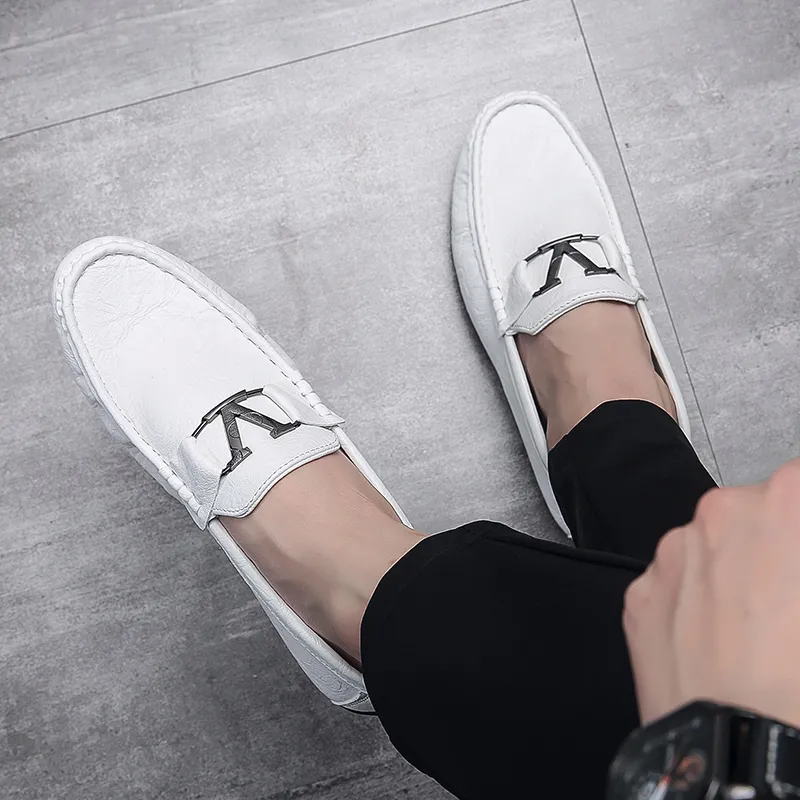 ZULISHI Gommino Loafers Men White/Black-2