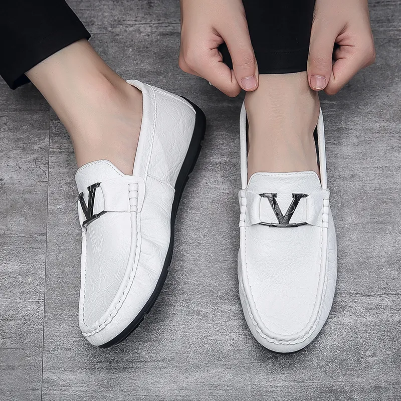 ZULISHI Gommino Loafers Men White/Black-1