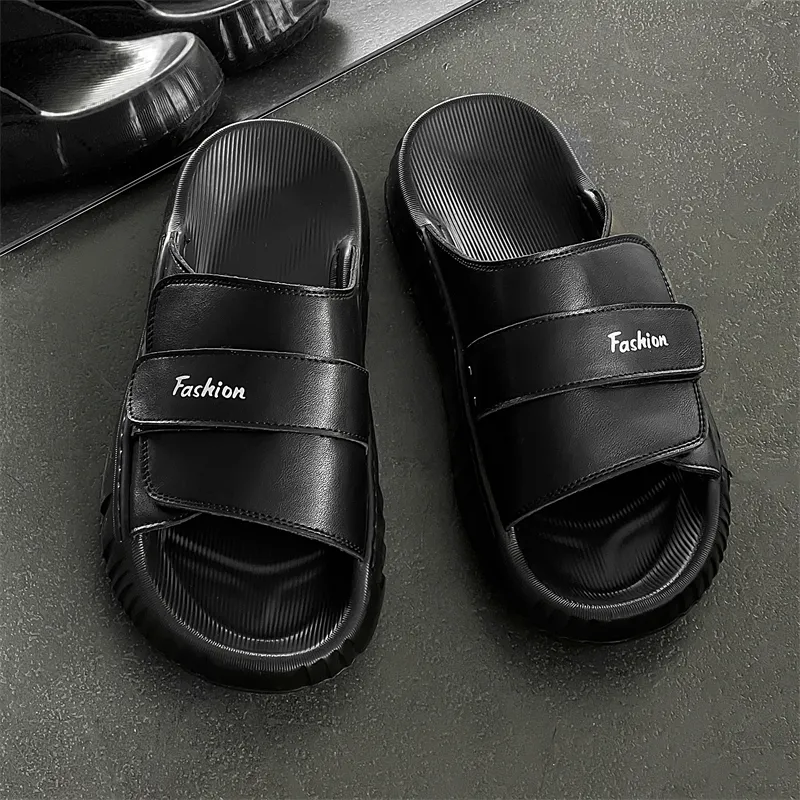 MOMGOG Rubber Sole Slide Slippers Men's Black-3