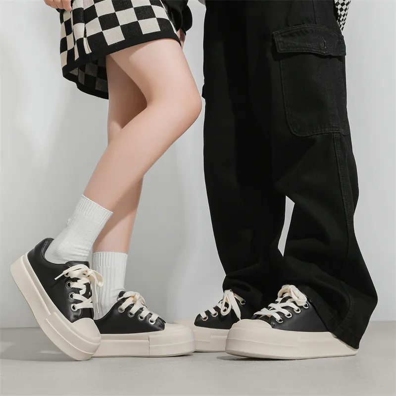 MOMGOG Waterproof Abrasion Resistant Height Increasing Low Top Skateboard Shoes Unisex Black-5