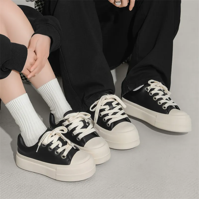 MOMGOG Waterproof Abrasion Resistant Height Increasing Low Top Skateboard Shoes Unisex Black-6