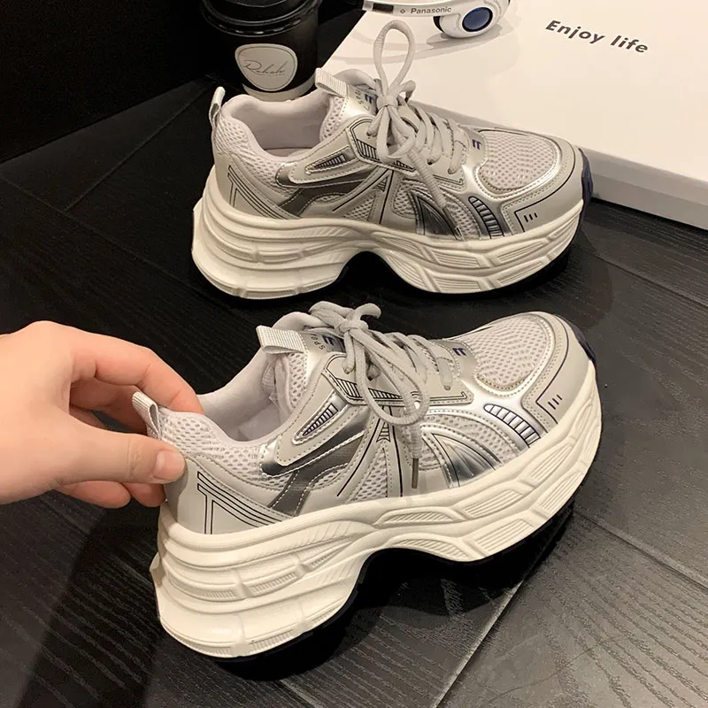 MOMGOG Breathable Lightweight Height Increasing Low Top Chunky Sneakers Women's-8