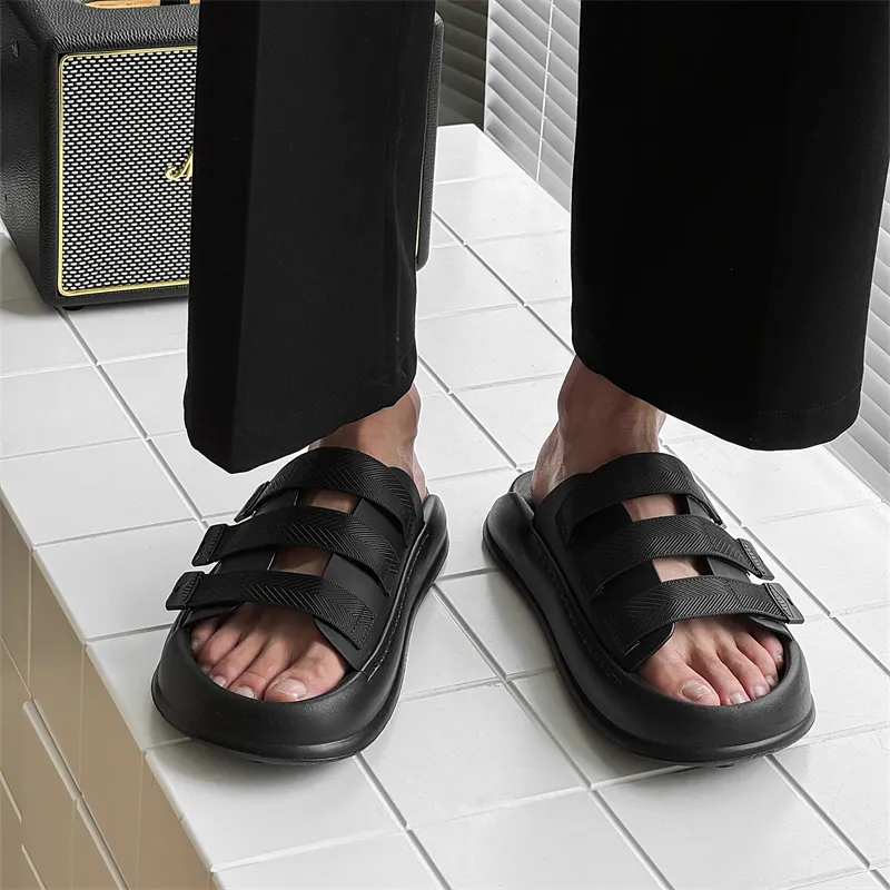 MOMGOG Rubber Sole Slip Resistant Slide Slippers Men's Black-5