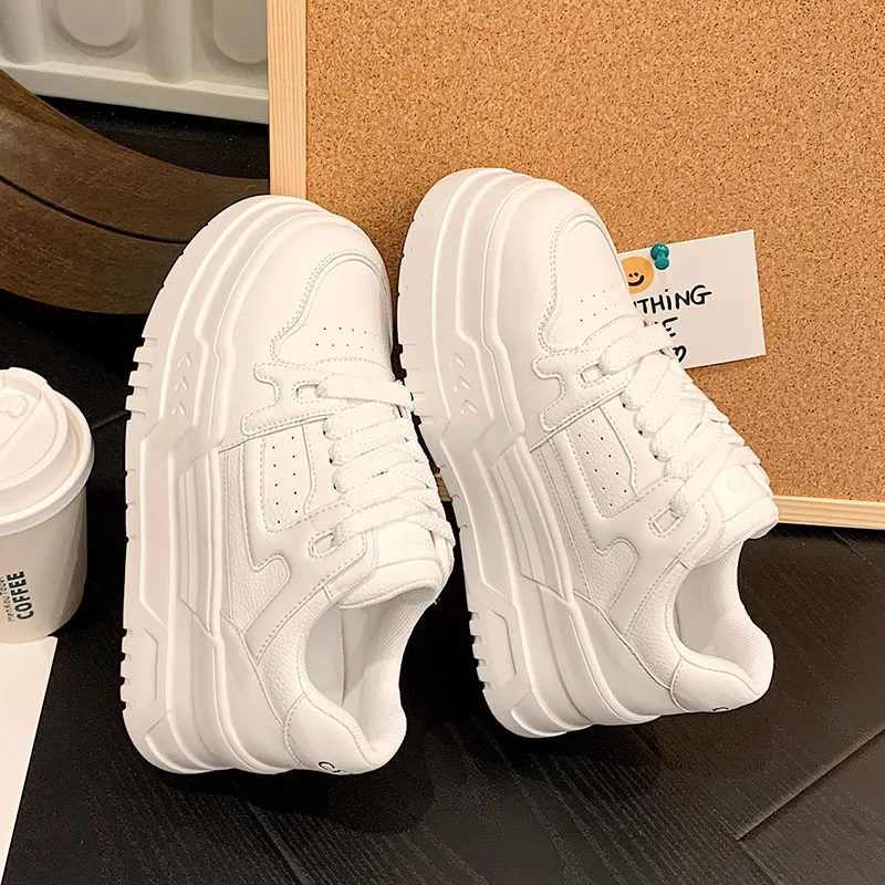 MOMGOG Abrasion Resistant Breathable Height Increasing Low Top Skateboard Shoes Women's White-2