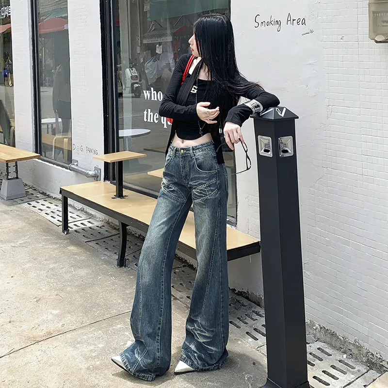 KUNZHUDAXIANG Jeans Women's Vintage Blue-23