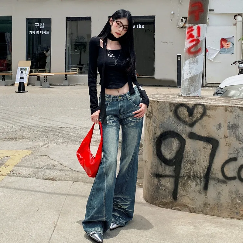 KUNZHUDAXIANG Jeans Women's Vintage Blue-5