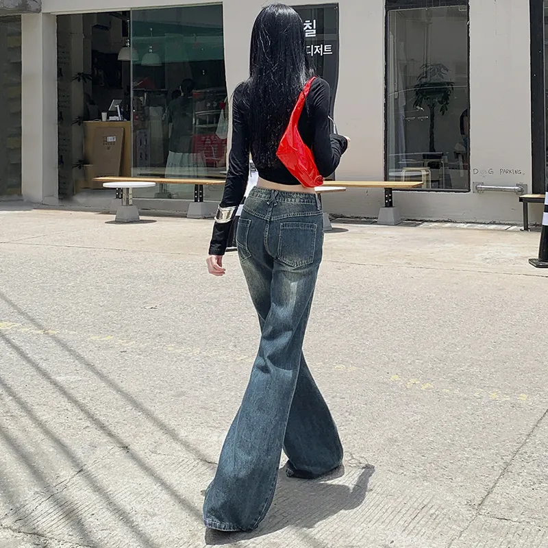 KUNZHUDAXIANG Jeans Women's Vintage Blue-19