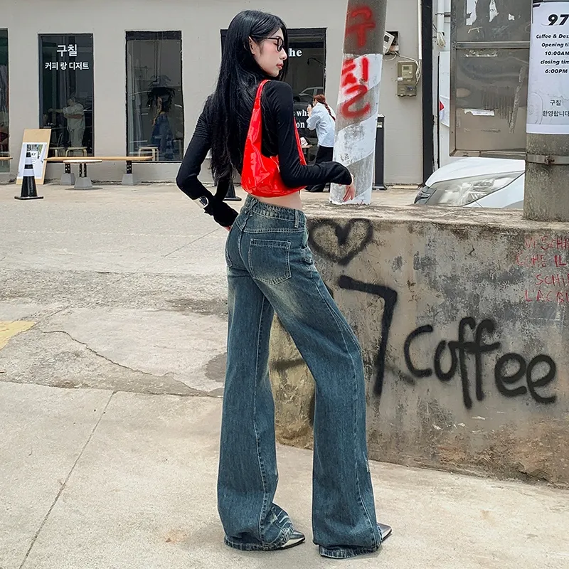 KUNZHUDAXIANG Jeans Women's Vintage Blue-4