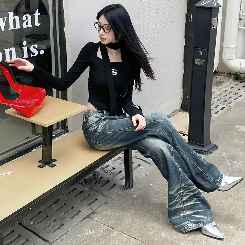KUNZHUDAXIANG Jeans Women's Vintage Blue-20