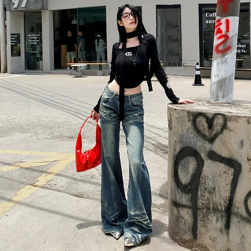 KUNZHUDAXIANG Jeans Women's Vintage Blue-6