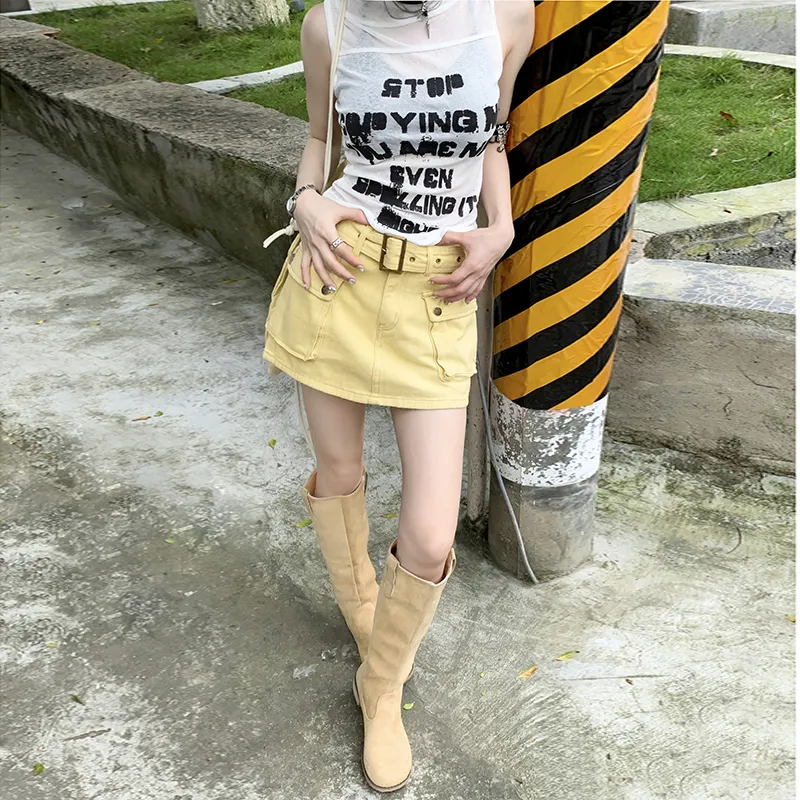 OROI Denim Short Skirts Women's Bright Yellow-5