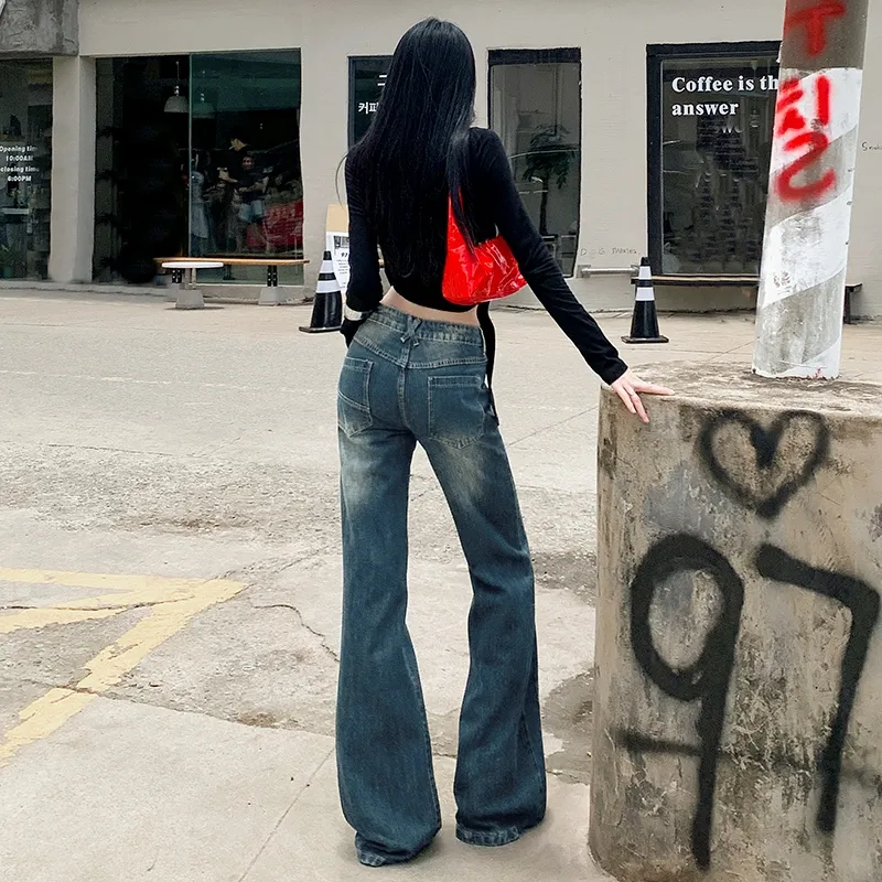 KUNZHUDAXIANG Jeans Women's Vintage Blue-7