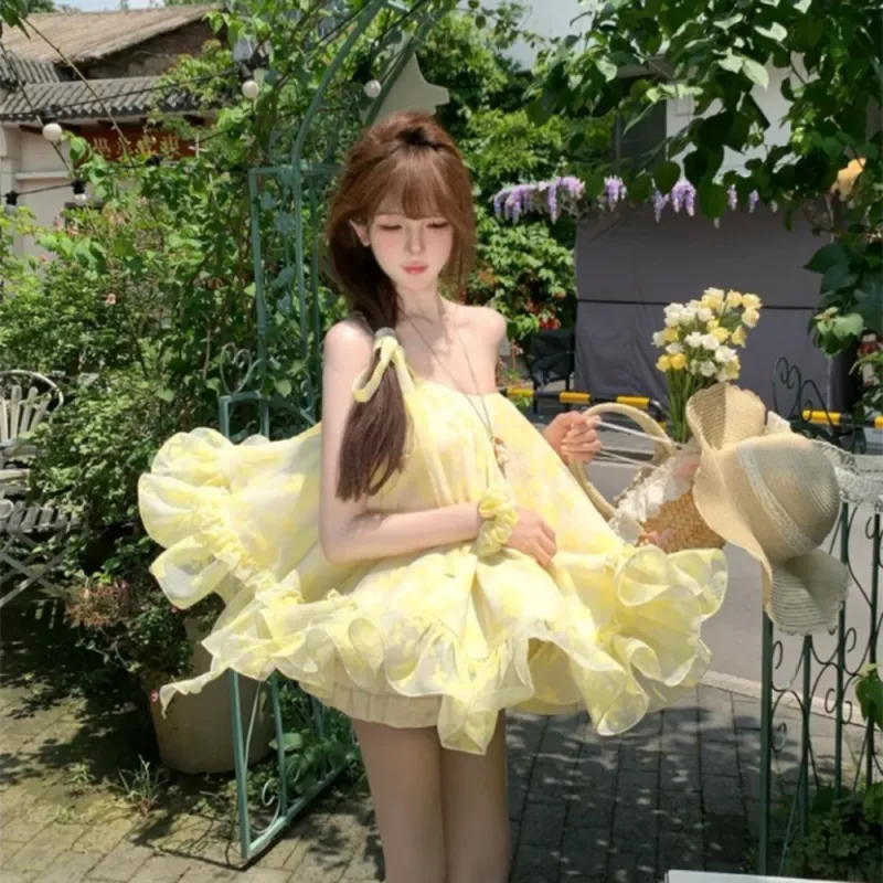 ZCDECO Slip Dresses Women's Yellow-3