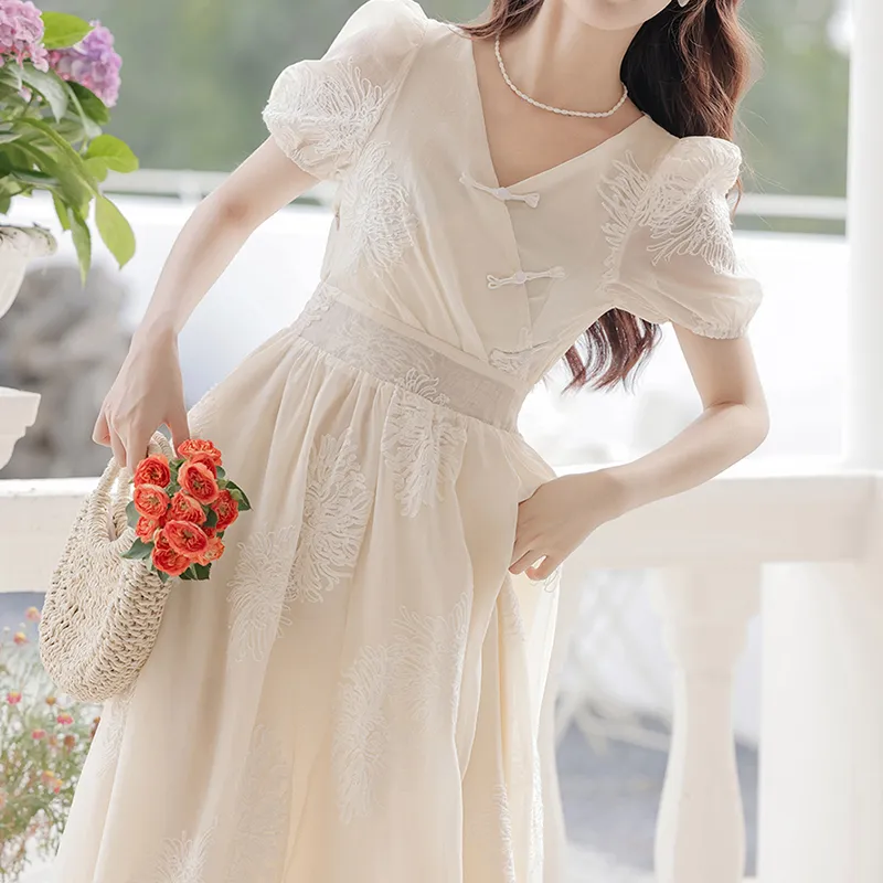 ZCDECO Short Sleeved Dress Women's Apricot-4