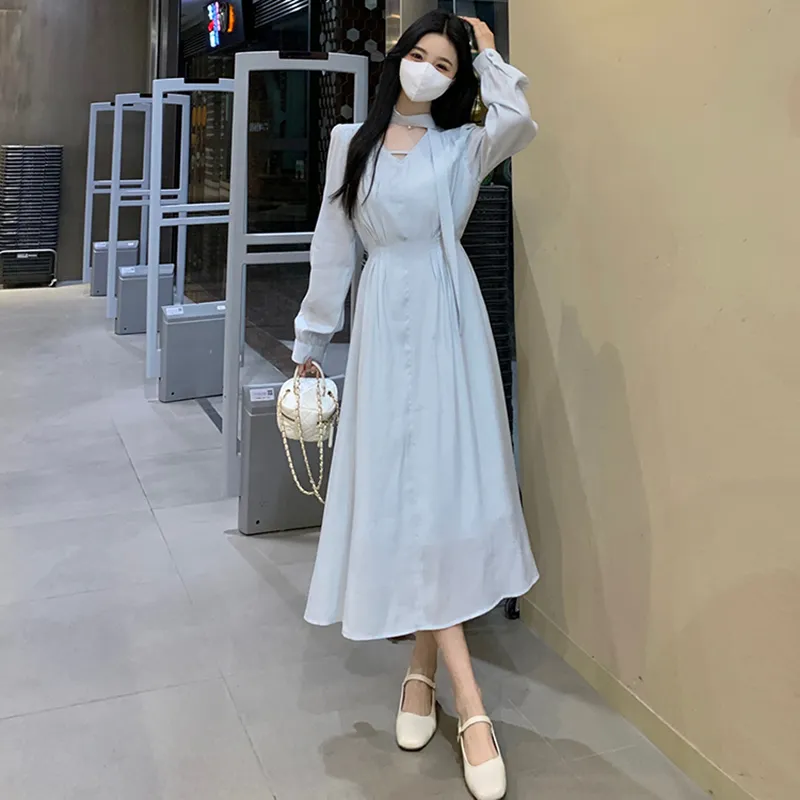 ZCDECO Long Sleeved Dress Women's Blue-3
