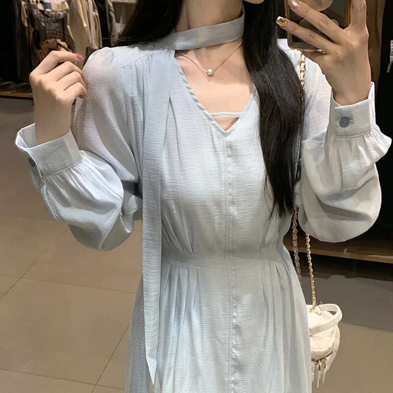 ZCDECO Long Sleeved Dress Women's Blue-1