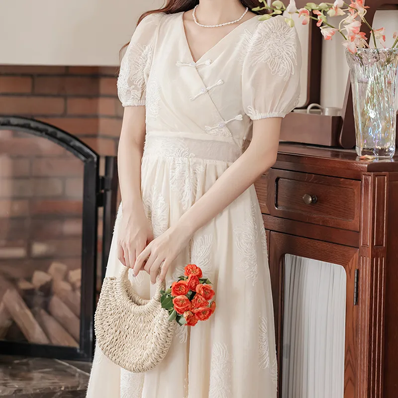 ZCDECO Short Sleeved Dress Women's Apricot-2