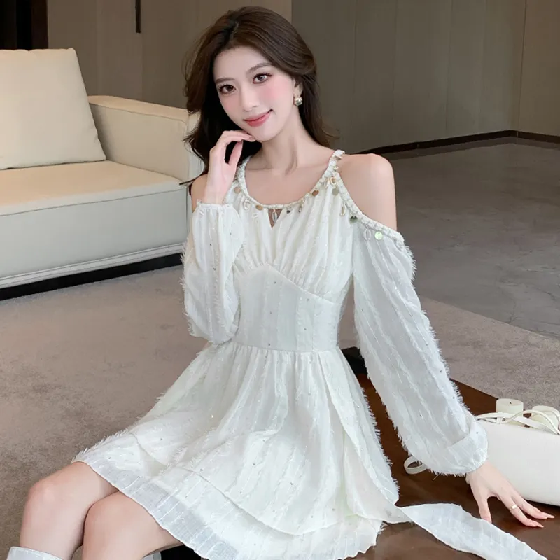 ZCDECO Long Sleeved Dress Women's Ecru-6