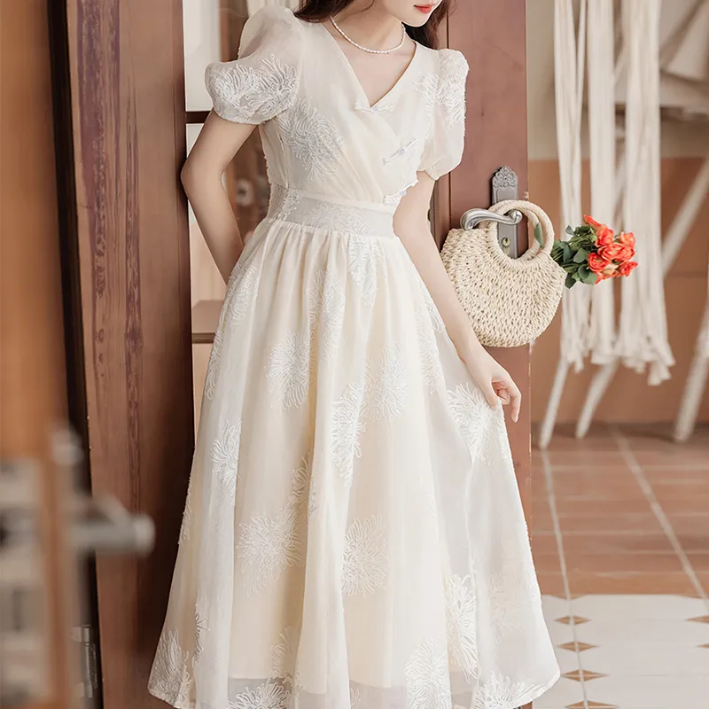 ZCDECO Short Sleeved Dress Women's Apricot-5