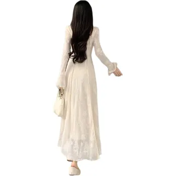 ZCDECO Long Sleeved Dress Women's Beige Apricot