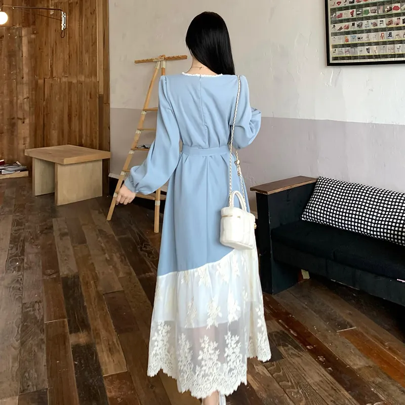ZCDECO Long Sleeved Dress Women's Light Blue-1