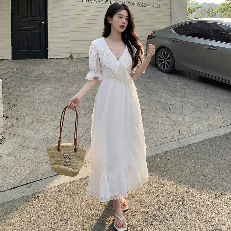 ZCDECO Short Sleeved Dress Women's White-2