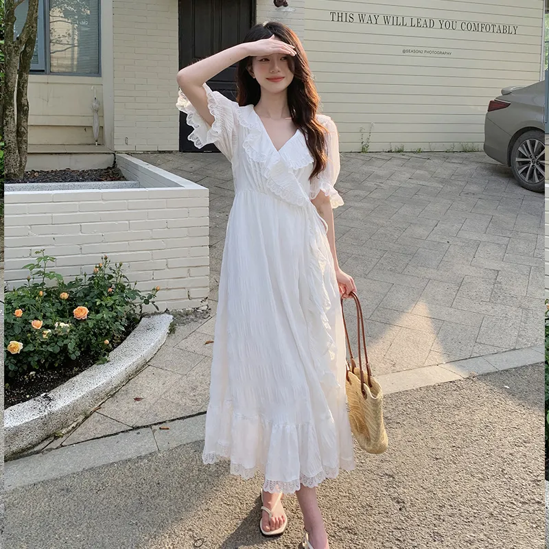 ZCDECO Short Sleeved Dress Women's White-1