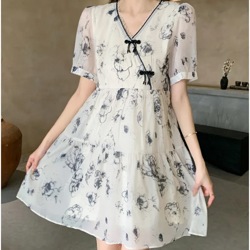 ZCDECO Short Sleeved Dress Women's Ink Wash-2