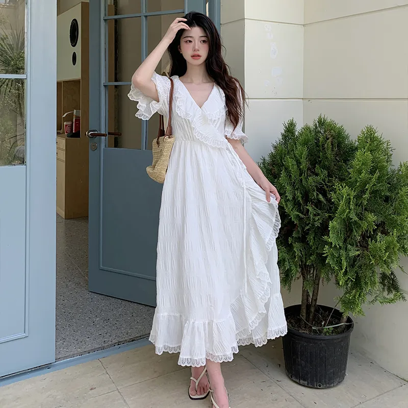 ZCDECO Short Sleeved Dress Women's White-4