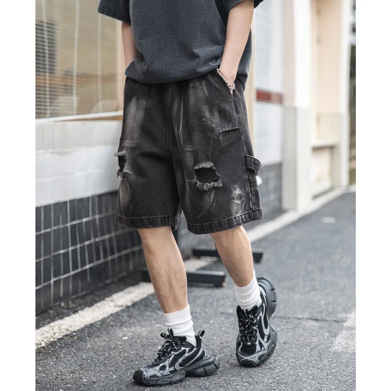 GROW DATE Denim Shorts Unisex Black-3