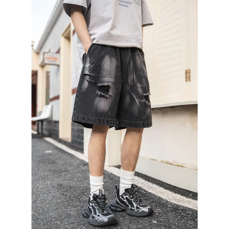 GROW DATE Denim Shorts Unisex Black-4