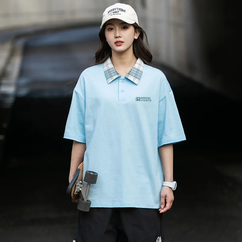 GROW DATE Polo Shirt Unisex Black/Red Plaid-11