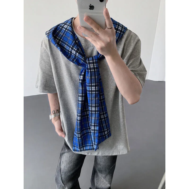 MIIRACER T Shirts Unisex Gray Blue Plaid-3