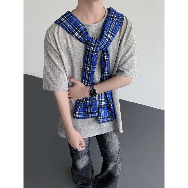 MIIRACER T Shirts Unisex Gray Blue Plaid-2