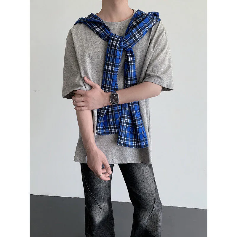 MIIRACER T Shirts Unisex Gray Blue Plaid-5